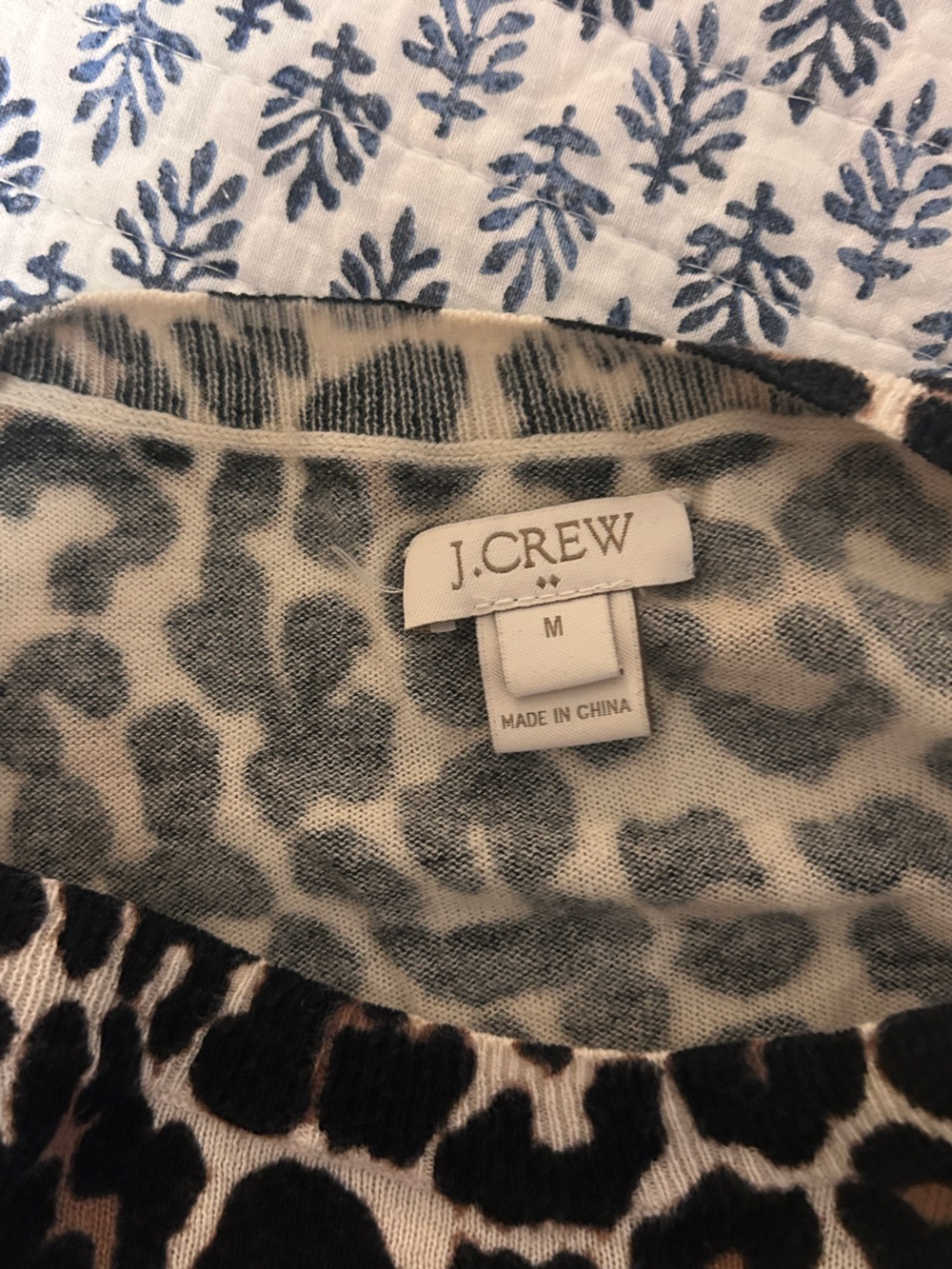 J. Crew Cream and Gray Leopard Print Sweater